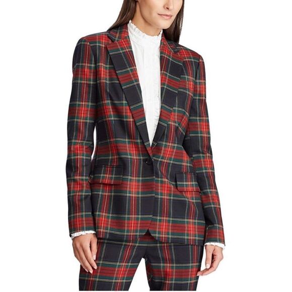 Lauren Ralph Lauren Preppy Tartan Plaid Print Contemporary One Button Blazer - Picture 4 of 16